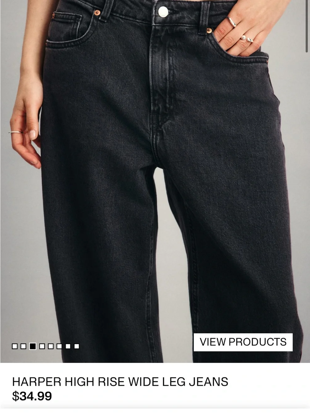 H&M Dark Denim Grey Wide-Leg High-Rise Jeans - Picture 5 of 6